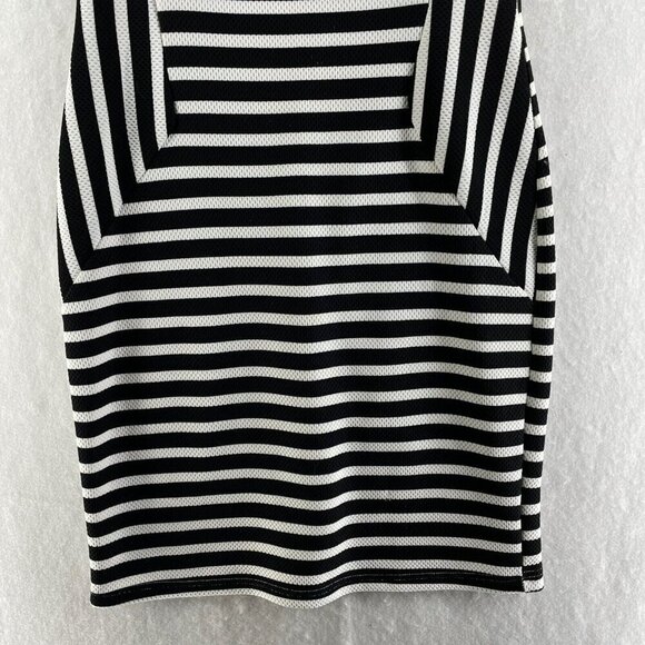 Sharagano Pencil Dress Women's Sz 2 Black Striped Round Neck Back Zip Sleeveless - Picture 6 of 9
